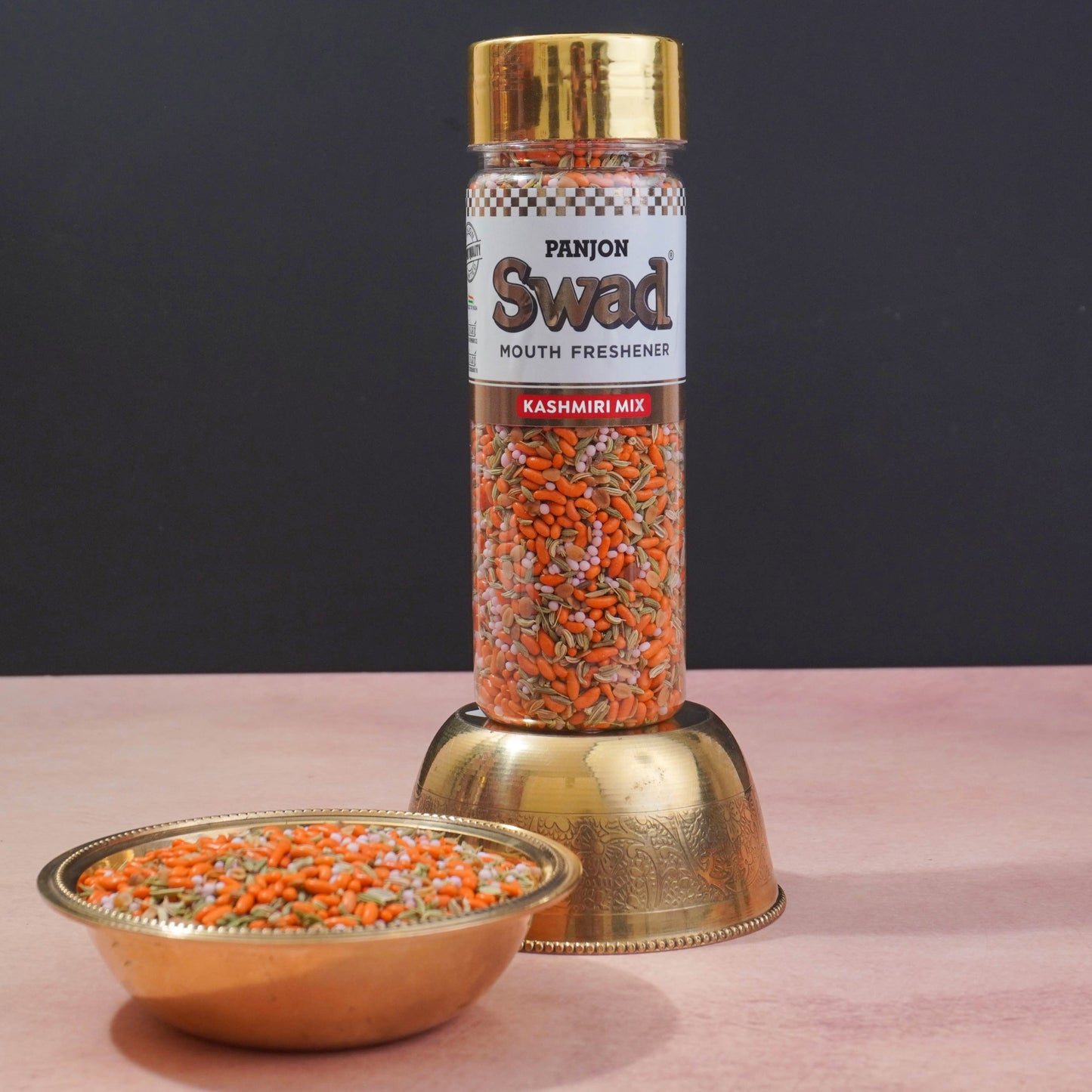 Panjon Swad Kashmiri Mix Mouth Freshener (Crunchy Fennel Saunf Digestive Flavoured Mukhwas) 1 bottle, 140g