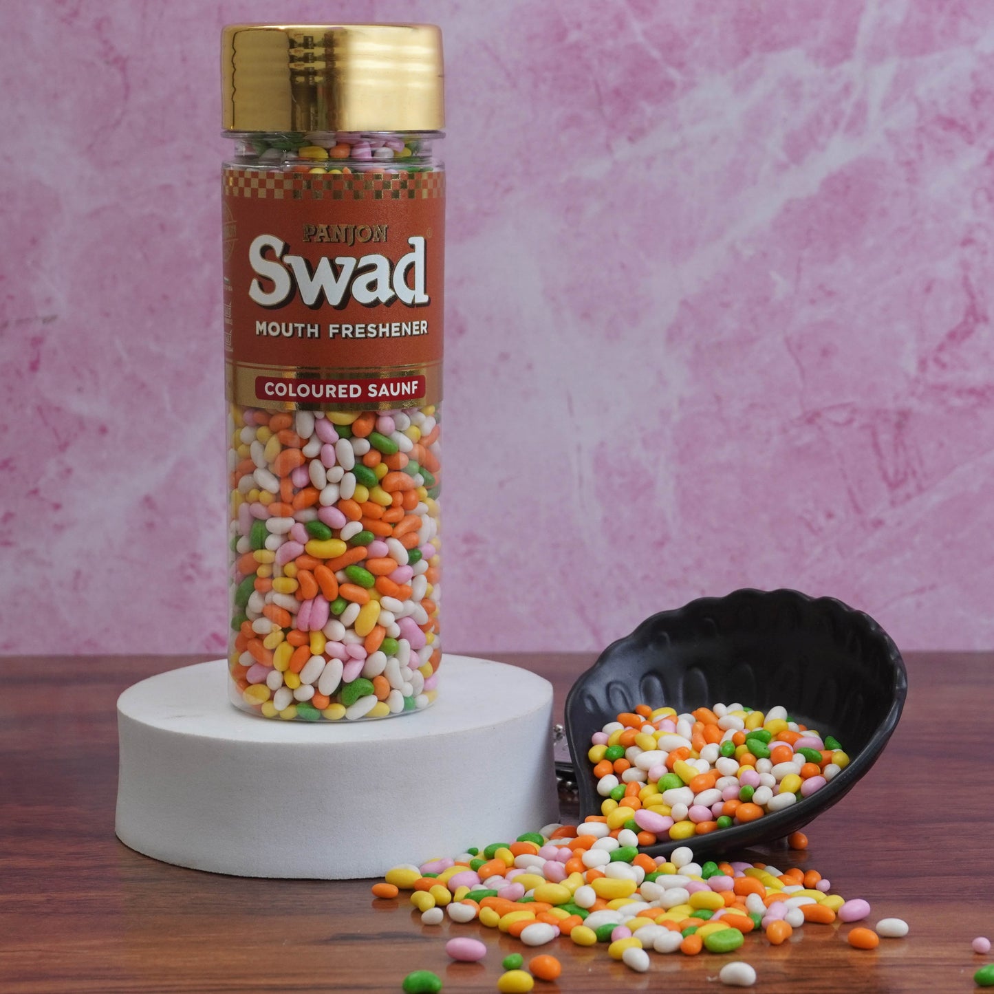 Panjon Swad Coloured Saunf Mouth Freshener (Sugar Coated Fennel Colorful Mukhwas) 1 bottle, 180g