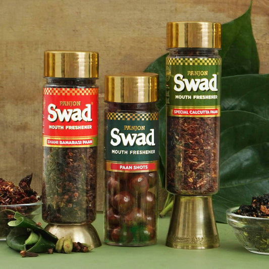 Panjon Swad Pan Mukhwas Combo (Banarasi, Shahi Meetha Paan, Calcutta Paan) Mouthfresheners, 3 bottles, 330g
