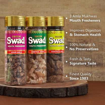 Panjon Swad Gooseberry Combo (Anar Amla, Meetha Amla & Chatpata Amla,Candy) 3 Bottles, 350g