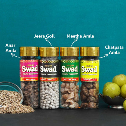 Panjon Swad Anar Amla, Meetha Amla, Chatpata Amla & Jeera Goli Mukhwas (100% Natural Mouth Fresheners) 4 Bottles, 350g