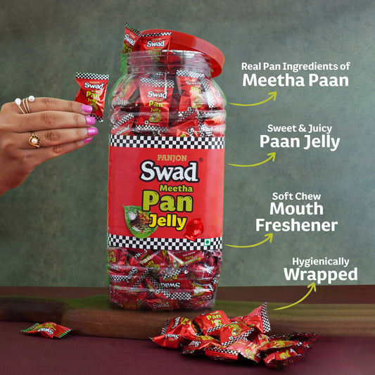 Swad Paan Jelly Candy, Soft & Chewy Assorted Sweets, 900g Jar