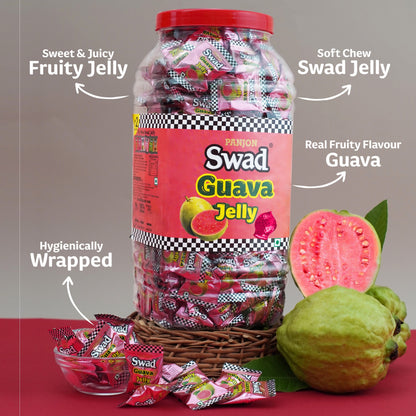 Swad Guava Jelly Candy, Soft & Chewy Fruit Sweets, 900g Jar