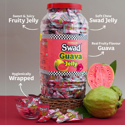 Swad Guava Jelly Candy, Soft & Chewy Fruit Sweets, 900g Jar