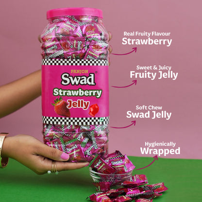 Swad Strawberry Jelly Candy, Soft & Chewy Fruit Sweets, 900g Jar