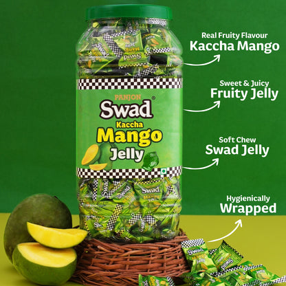Swad Kaccha Mango Jelly Candy, Soft & Chewy Fruit Sweets, 900g Jar