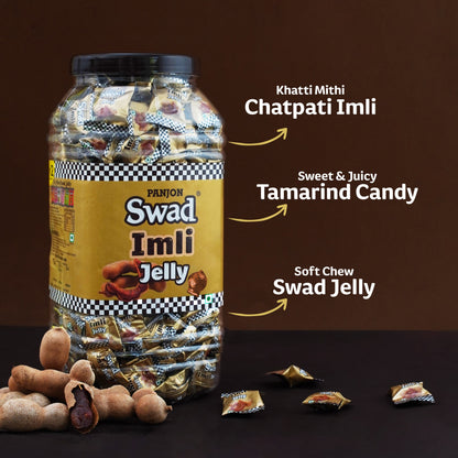 Swad Imli Jelly Candy, Soft & Chewy Fruit Sweets, 900g Jar