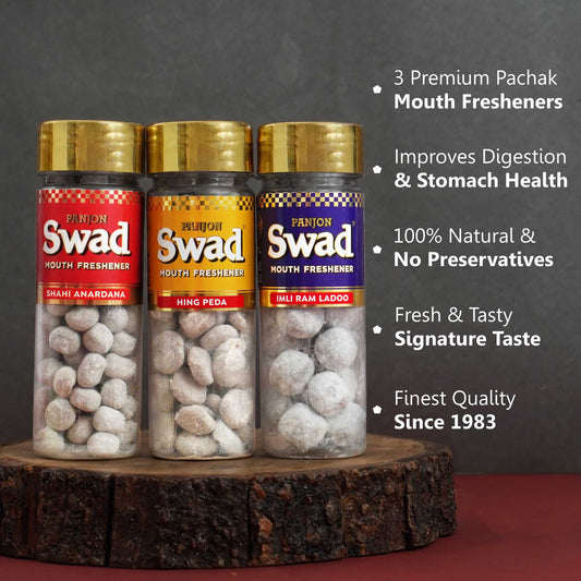 Swad Anardana goli, Hing Peda & Imli Ram Ladoo Pachak Mouth Freshners, 3 Bottles, 390g