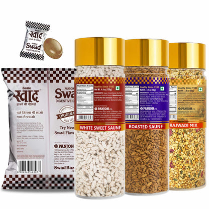 Swad Digestive Candy Pouch (25pcs) White Sweet Saunf, Roasted Saunf, Rajwadi Mukhwas Mouthfresheners, 4 units