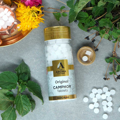 The Aroma Factory Pure Camphor Tablets, Original, Zero Residue Kapoor with Fragrance for Pooja, Aarti Kapur | Bottle Pack of 1 x 80gm