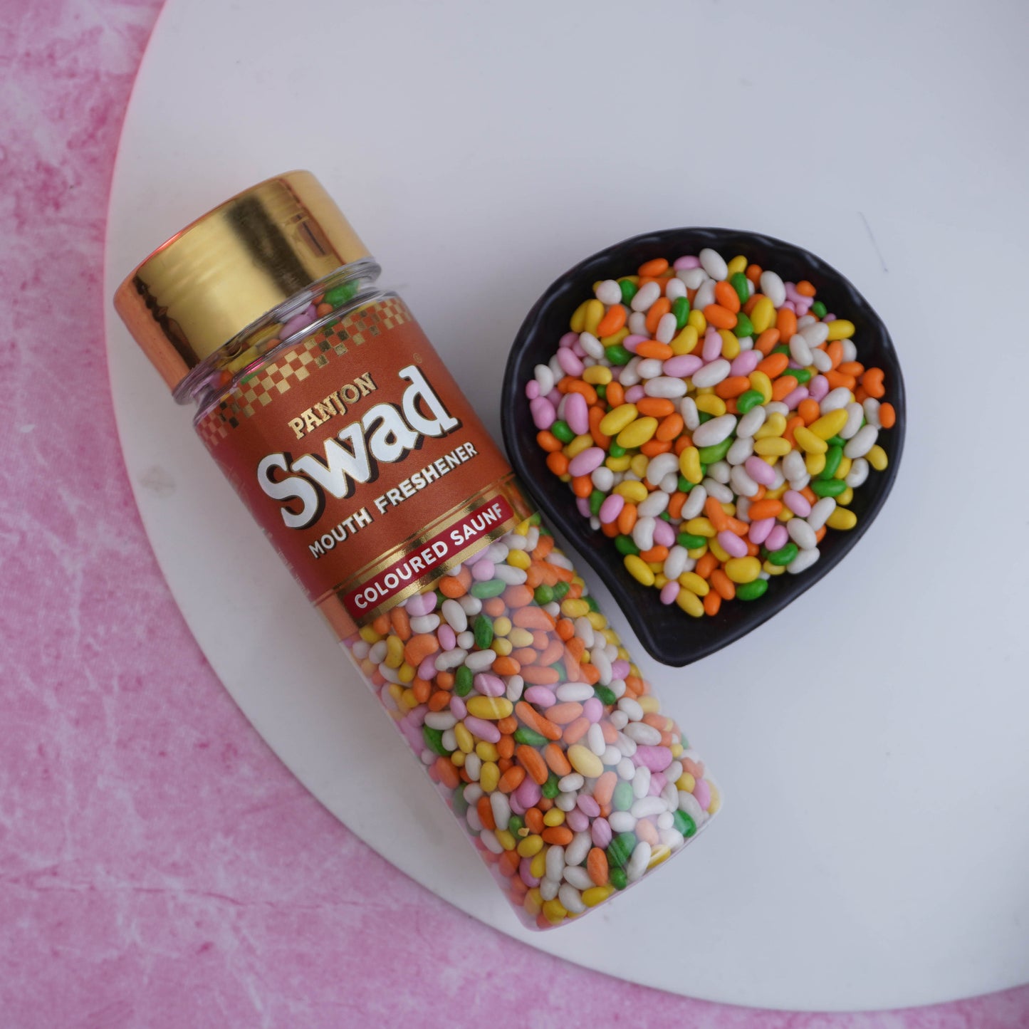 Panjon Swad Coloured Saunf Mouth Freshener (Sugar Coated Fennel Colorful Mukhwas) 1 bottle, 180g