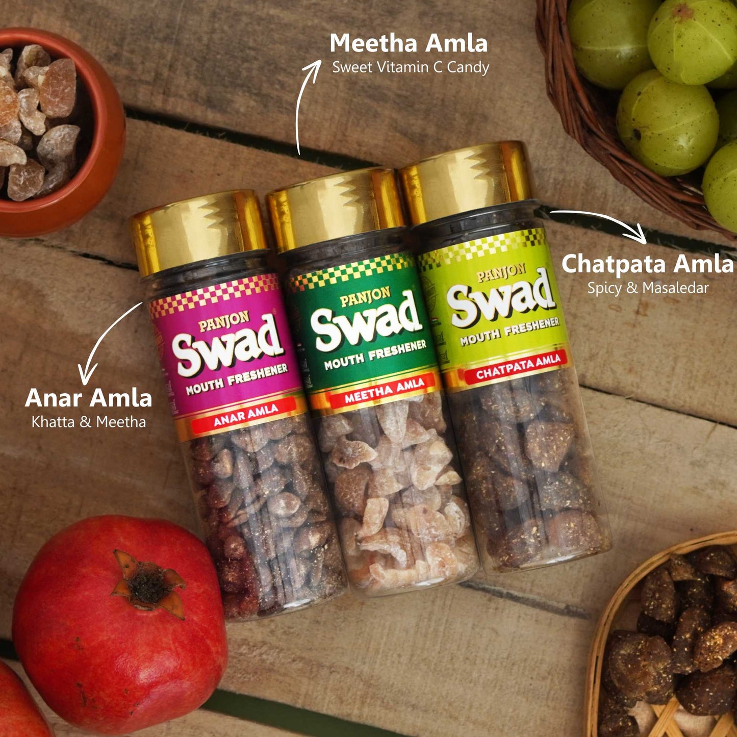 Panjon Swad Gooseberry Combo (Anar Amla, Meetha Amla & Chatpata Amla,Candy) 3 Bottles, 350g