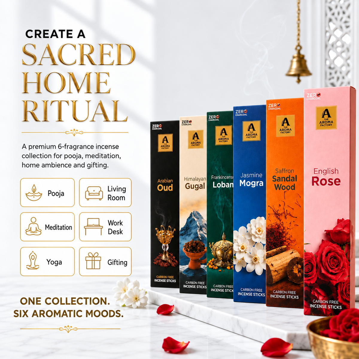The Aroma Factory Premium Incense Sticks 12 Agarbatti Fragrances x 20 sticks each, Gift Set, 240 sticks