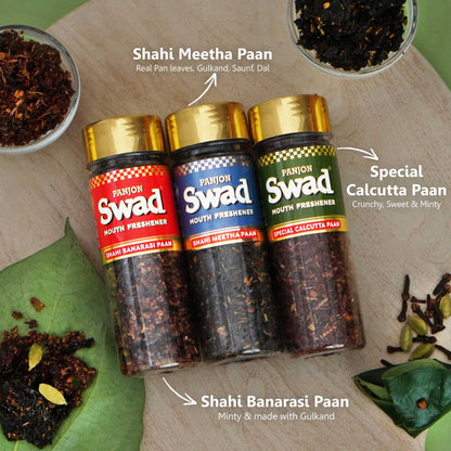 Swad Pan-e-Bahar Combo (Banarasi, Shahi Meetha Paan, Calcutta Paan Mukhwas) Mouthfresheners, 3 bottles, 330g