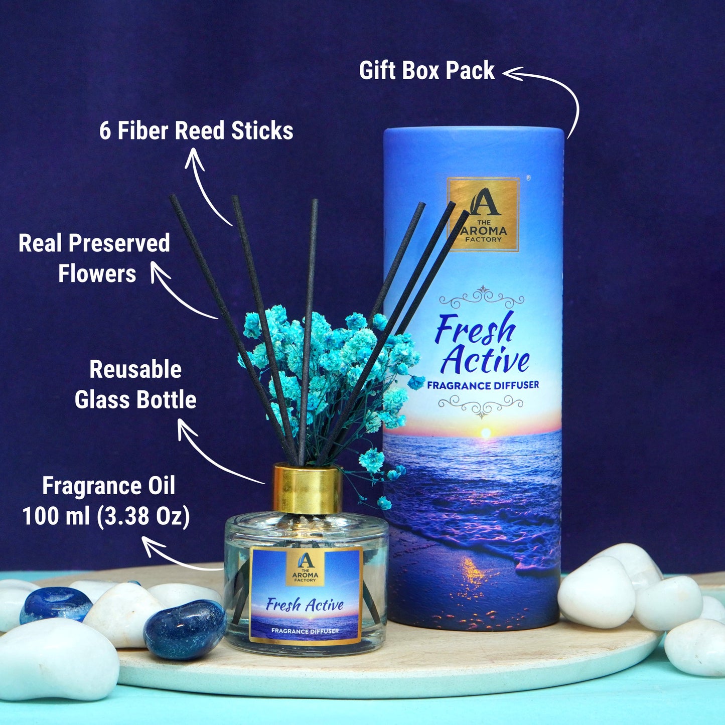 The Aroma Factory Fresh Active Sanctuary, Complete Fragrance Collection of Agarbatti, Dhoop Batti, Dhoop Cone, Camphor Tablet & Reed Diffuser, Combo of 5