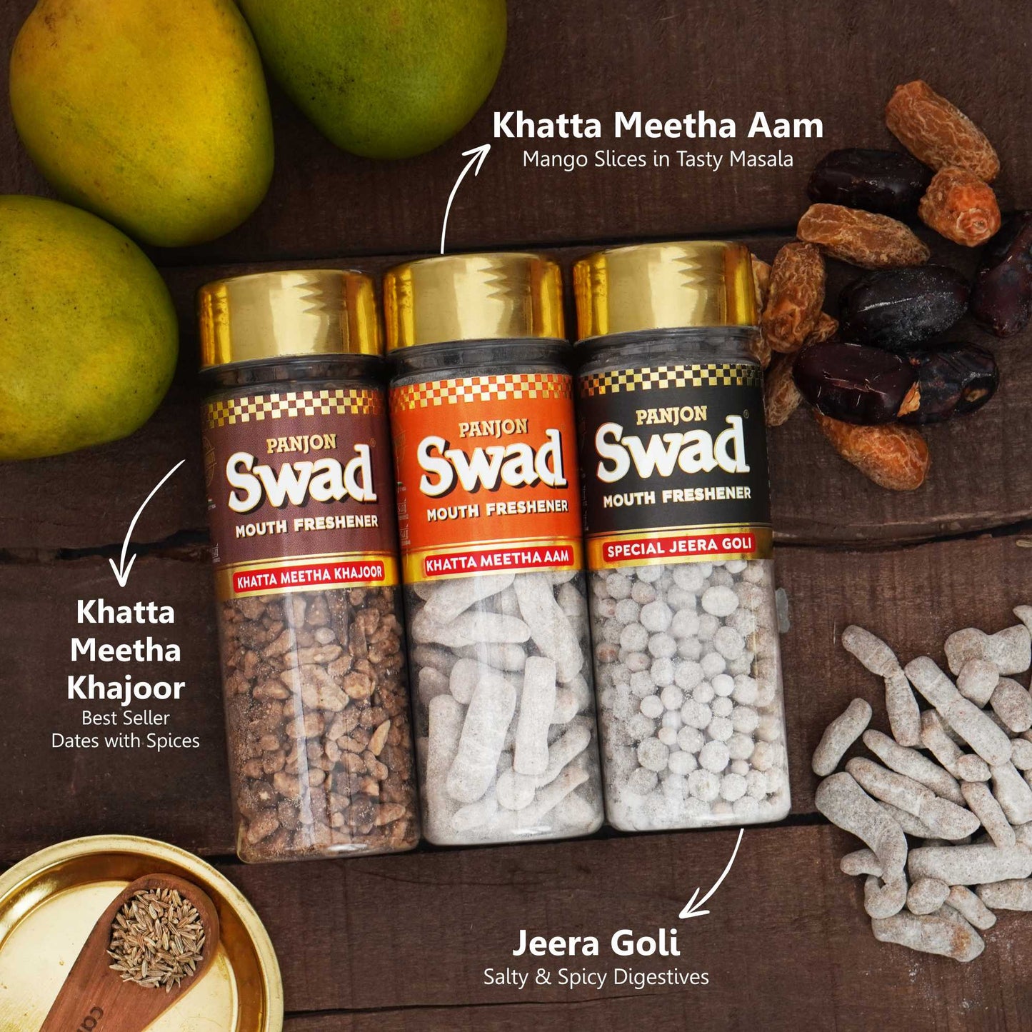 Panjon Swad Pachak (Khatta Meetha Khajoor, Khatta Meetha Aam, Jeera Goli ) 3 Bottle, 560g