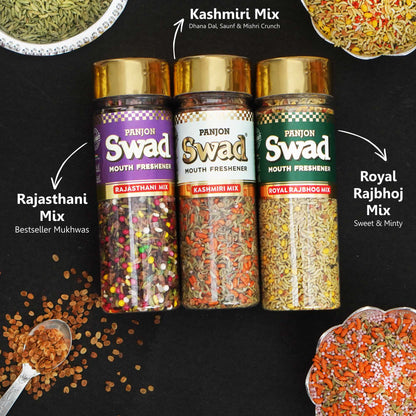Panjon Swad Mukhwas Giftset (Rajasthani, Kashmiri, Rajbhog Mix Digestive Mouth Fresheners) 3 bottles, 500g