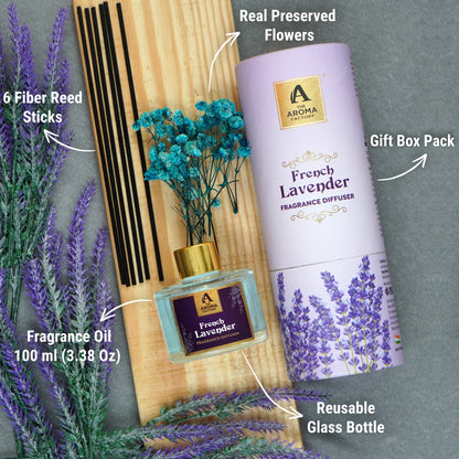The Aroma Factory Lavender Serenity Set, Complete Aroma Collection of Agarbatti, Dhoop Batti, Dhoop Cone, Camphor Tablet & Reed Diffuser, Combo of 5