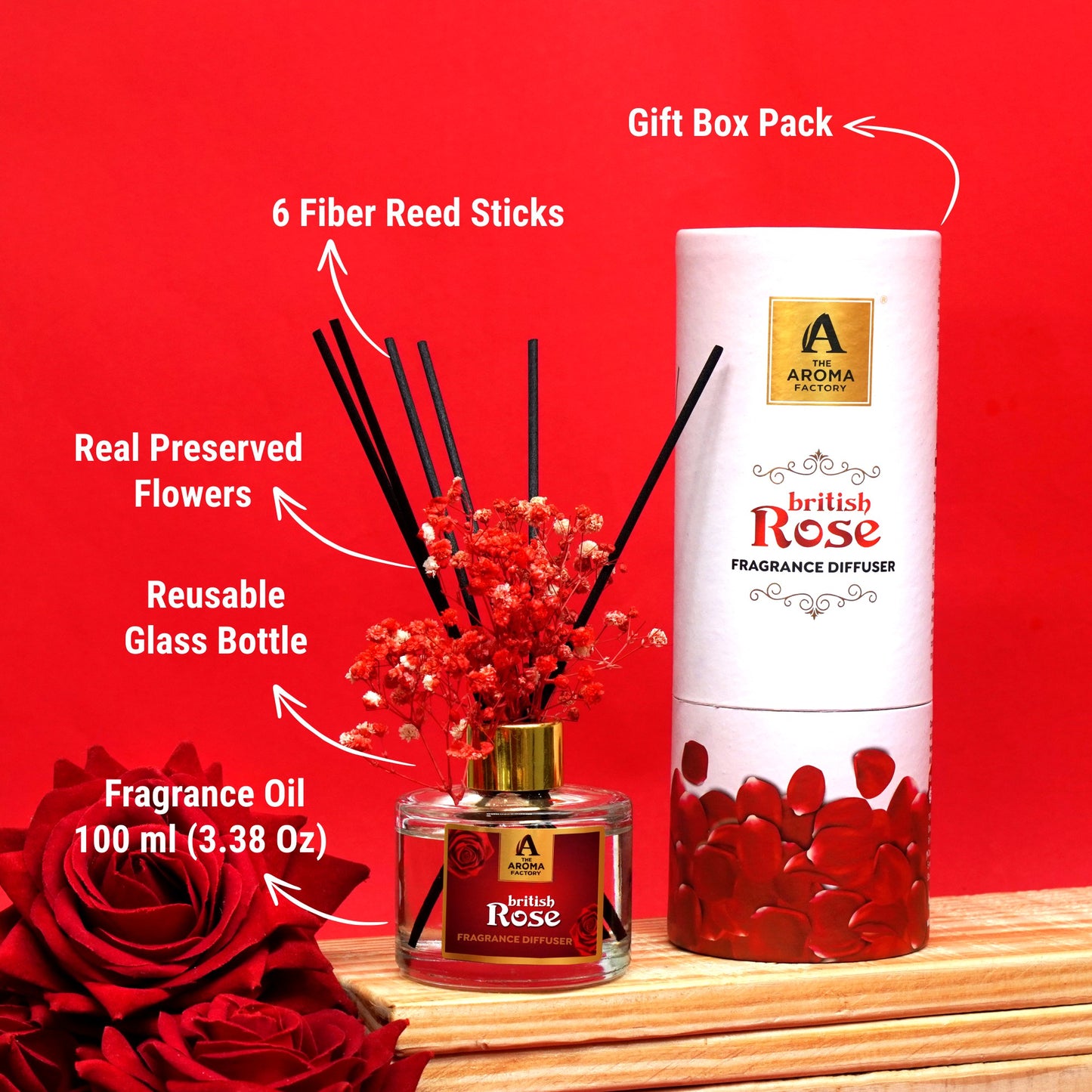 The Aroma Factory Blissful Rose, Complete Fragrance Collection of Agarbatti, Dhoop Batti, Dhoop Cone, Camphor Tablet & Reed Diffuser, Combo of 5