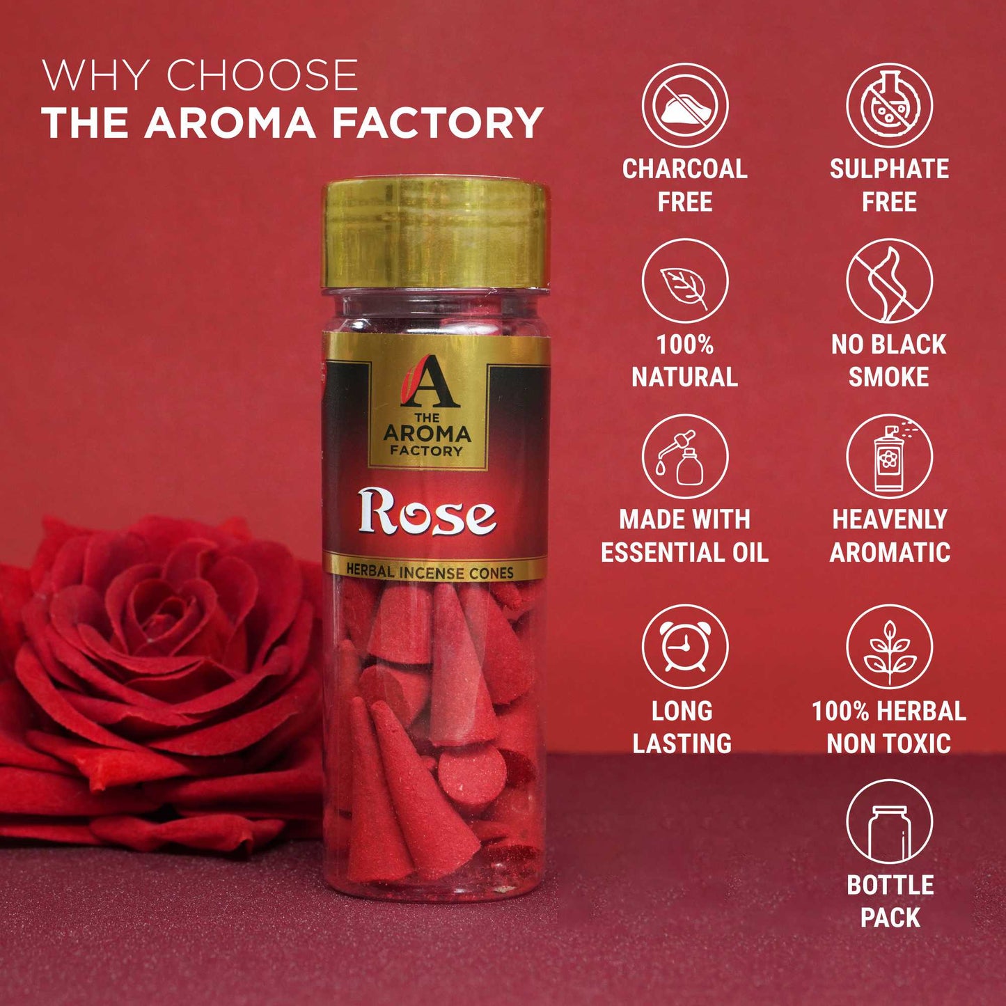 The Aroma Factory Blissful Rose, Complete Fragrance Collection of Agarbatti, Dhoop Batti, Dhoop Cone, Camphor Tablet & Reed Diffuser, Combo of 5