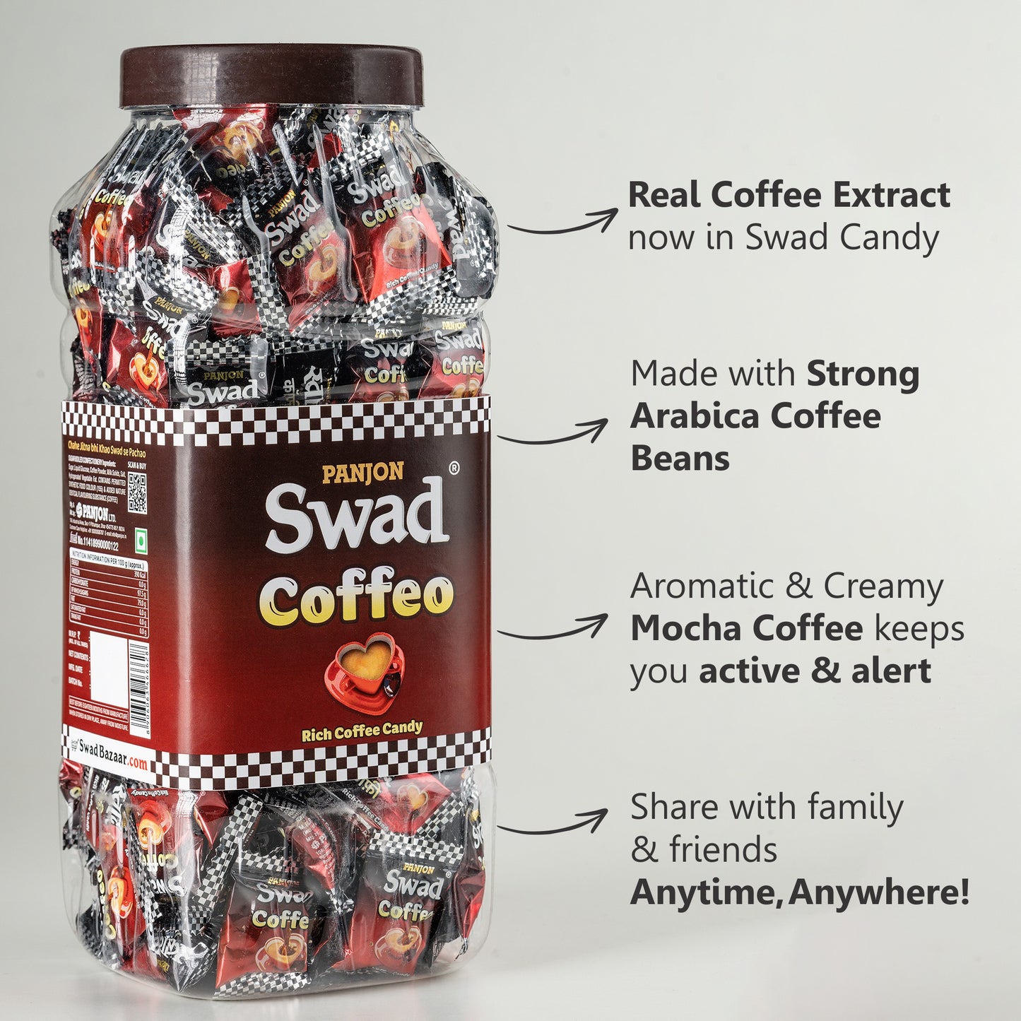 Swad Coffee Candy (Made with Strong Coffee Beans & Milk) 200 Toffee Jar