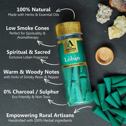 The Aroma Factory Organic Incense Dhoop Cones ( Oudh, Loban, Musk ) No Charcoal | No Bamboo | 100% Herbal Fragrance | Assorted Pooja Dhoop, 3 x 90g