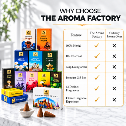 The Aroma Factory Combo Incense Dhoop Cone Gift Set with 12 Exotic Fragrances x 20 gm