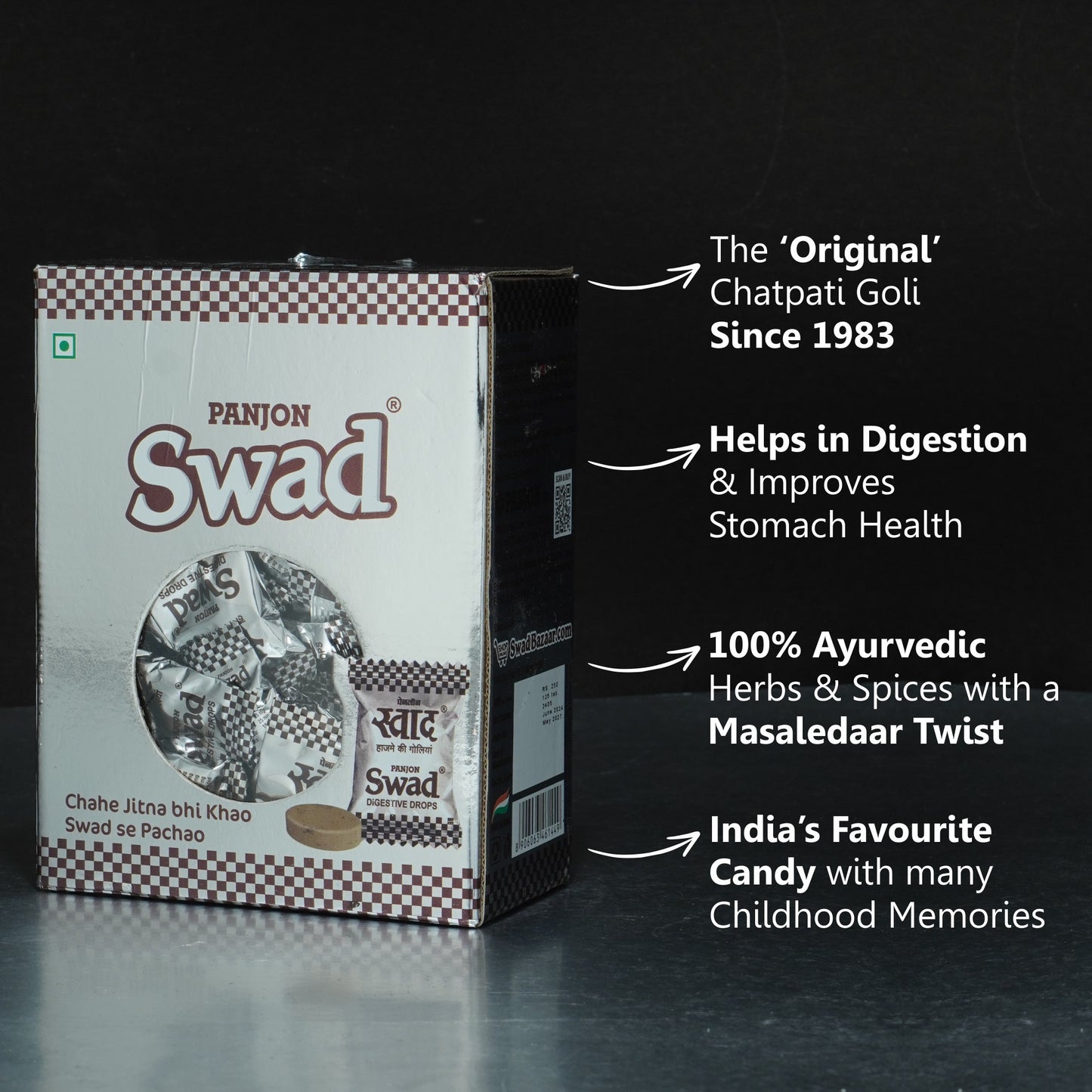 Swad Digestive Candy Gift Box Pack (Original Flavour) Tasty Chocolate, 125 Toffee Gift Box