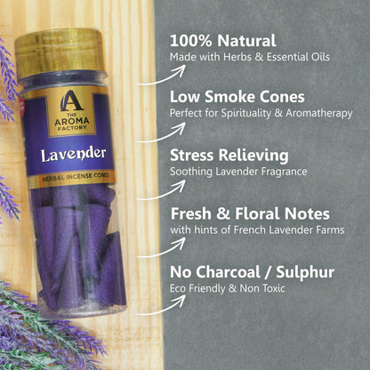 The Aroma Factory Organic Incense Dhoop Cones ( Lavender, Rose , Mogra ) Zero Charcoal | No Bamboo | 100% Herbal Fragrance | Assorted Pooja Mixed Dhoop Combo, 3 x 90g