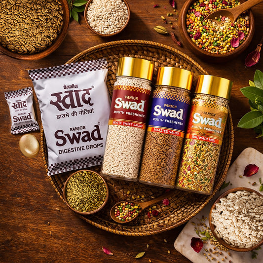 Swad Digestive Candy Pouch (25pcs) White Sweet Saunf, Roasted Saunf, Rajwadi Mukhwas Mouthfresheners, 4 units