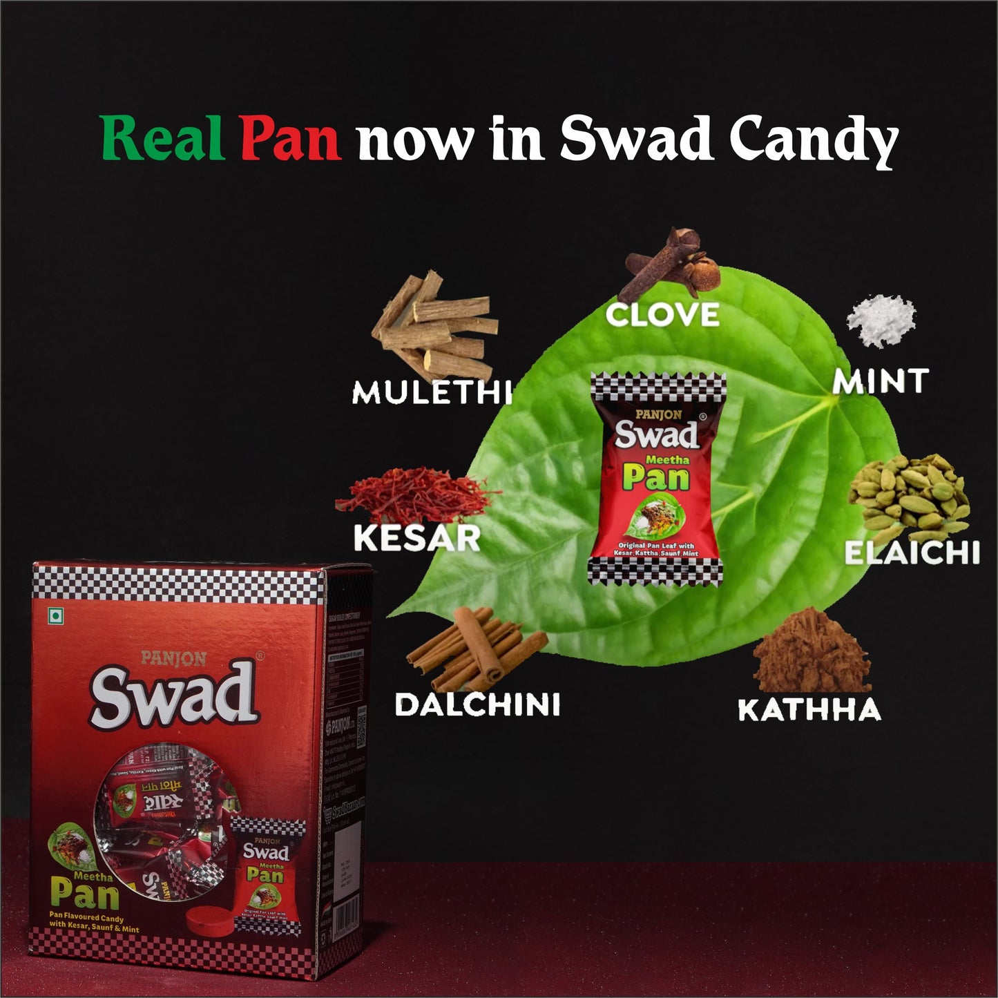 Swad Meetha Pan Candy Gift Box Pack (Paan Flavour with Saunf, Kesar, Elaichi Mukhwas) 125 Toffee Gift Box