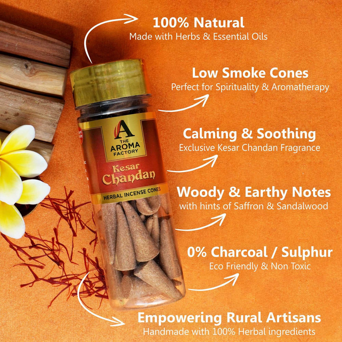 The Aroma Factory Organic Incense Dhoop Cones (White Sage, Fresh Active & Saffron Sandal) Zero Charcoal | No Bamboo | 100% Herbal Fragrance | Hand Made | Assorted, 3 x 90g