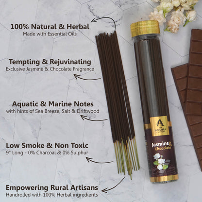 The Aroma Factory Organic Incense Sticks (Herbal Agarbatti for Smudging, Cleansing) 0% Charcoal, 0% Sulphur, 3 x 100g Bottle (Santal & Vanilla, Jasmine & Chocolate & Clove & Lemon)