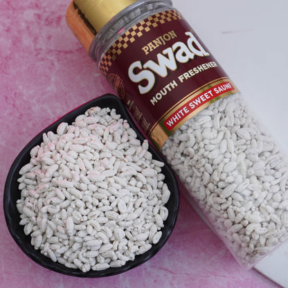 Panjon Swad White Sweet Saunf Mouth Freshener (Madrasi Mint Sugar Coated Fennel Mukhwas) 1 Bottle, 120g