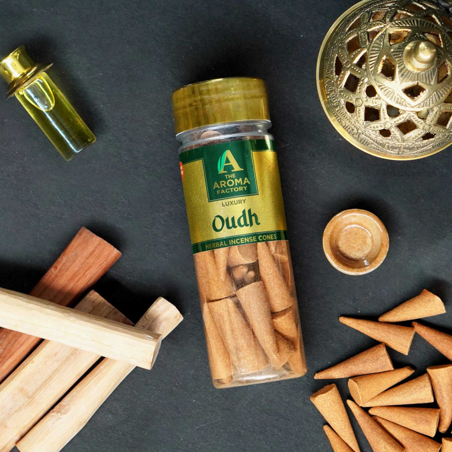 The Aroma Factory Incense Cone Set (Loban, Oudh, Kasturi, Kesar Chandan, Rose) Dhoop Cones, Pack of 5 x 30 Cones