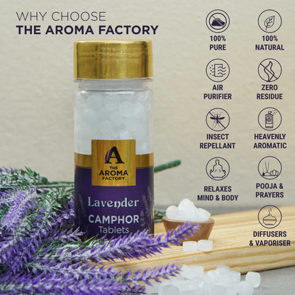 The Aroma Factory 100% Pure Camphor Tablets Lavender,Jasmine & Rose Fragrances Pack of 3 Bottle