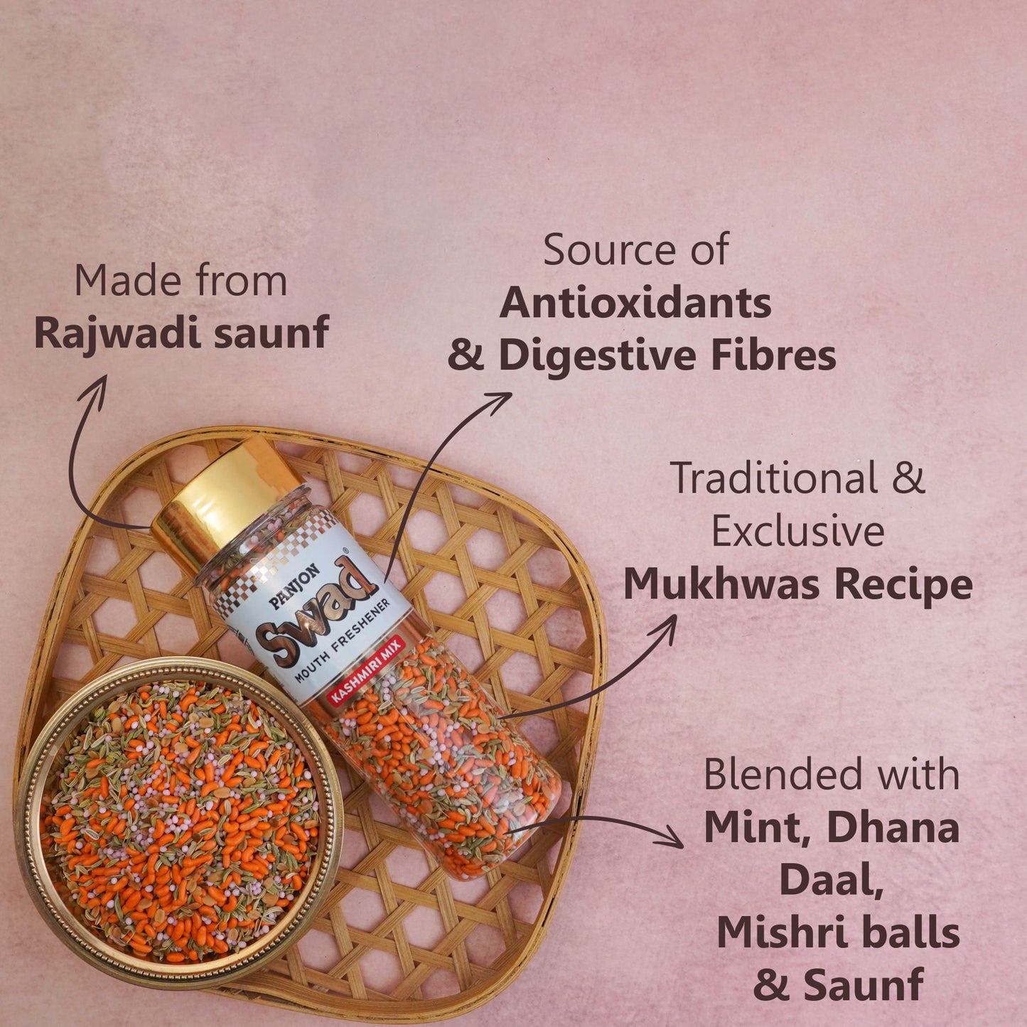 Panjon Swad Mukhwas Giftset (Rajasthani, Kashmiri, Rajbhog Mix Digestive Mouth Fresheners) 3 bottles, 500g