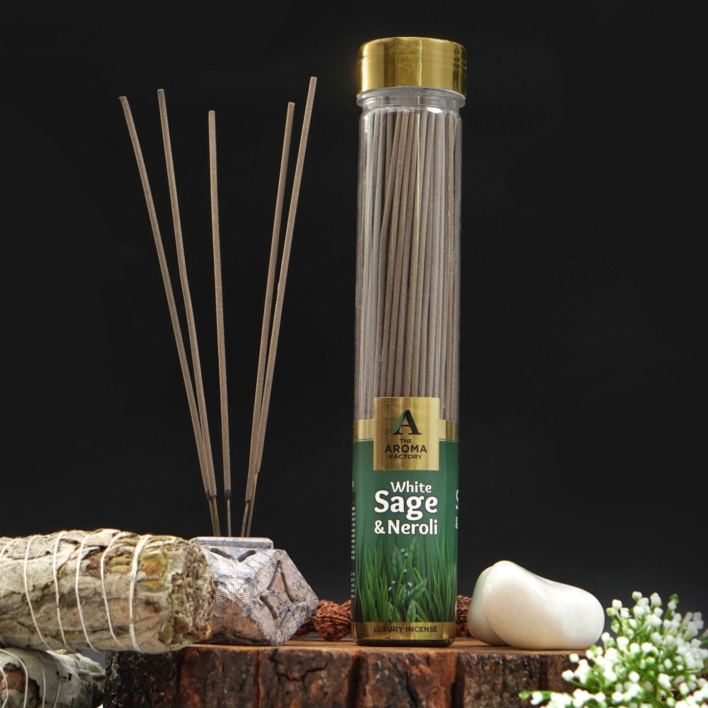 The Aroma Factory Organic Incense Sticks (Herbal Agarbatti for Smudging, Cleansing) 0% Charcoal, 0% Sulphur, 3 x 100g Bottle (Palo Santo, White Sage & Neroli & Evil Eye)
