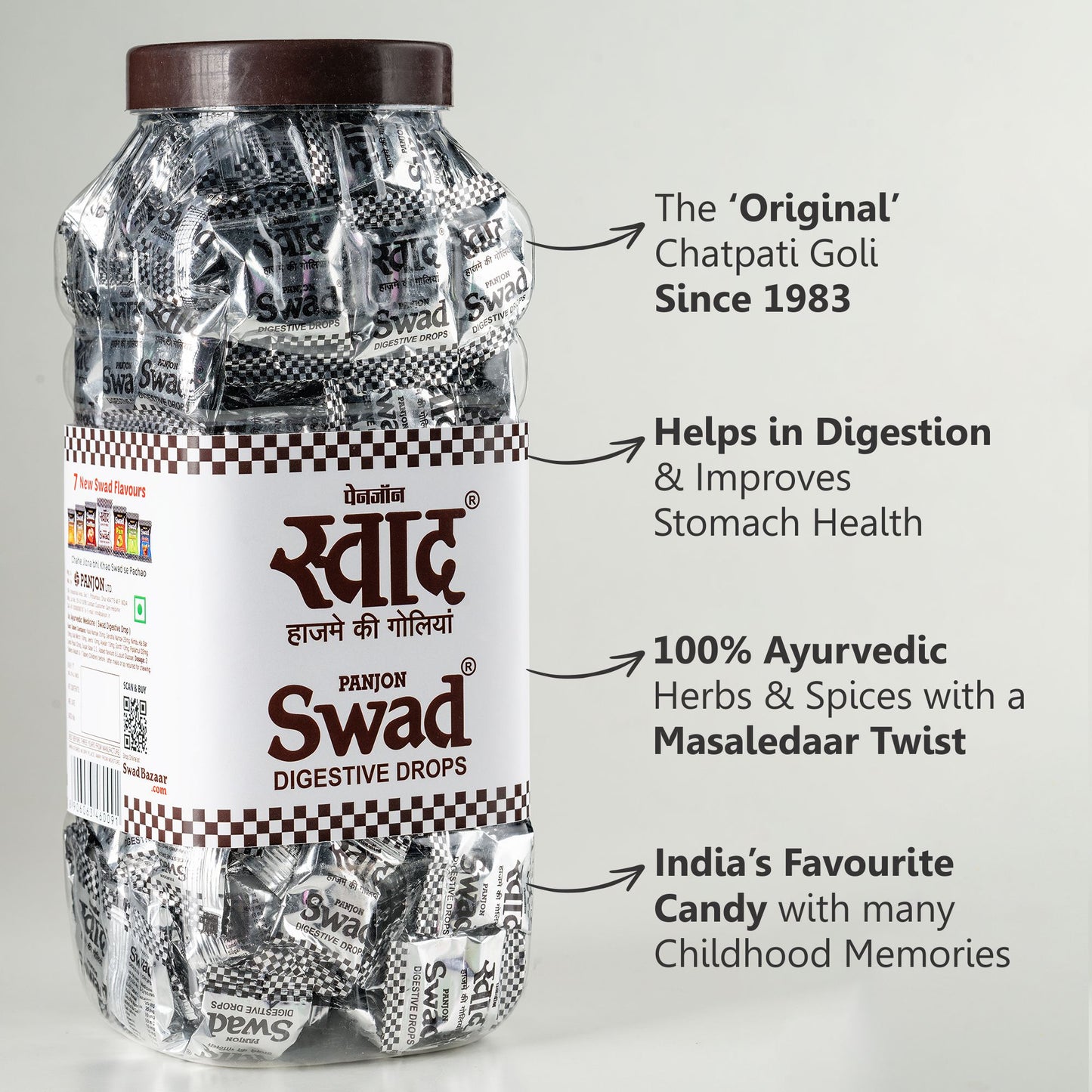 Swad Mukhwas & Candy Combo (Khatta Meetha Aam Papad,khatta Meetaha khajoor,Anar Amla,Chatpata Amla,Swad Digestive 200 Candies Jar) 5 Units