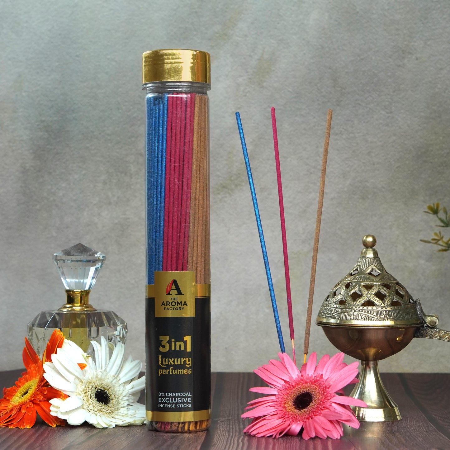 The Aroma Factory White Sage, Sandalwood & 3in1 Agarbatti for Pooja,Luxury Incense Sticks,100% Herbal Fragrance Agarbathi (Bottle Pack of 3x100g)