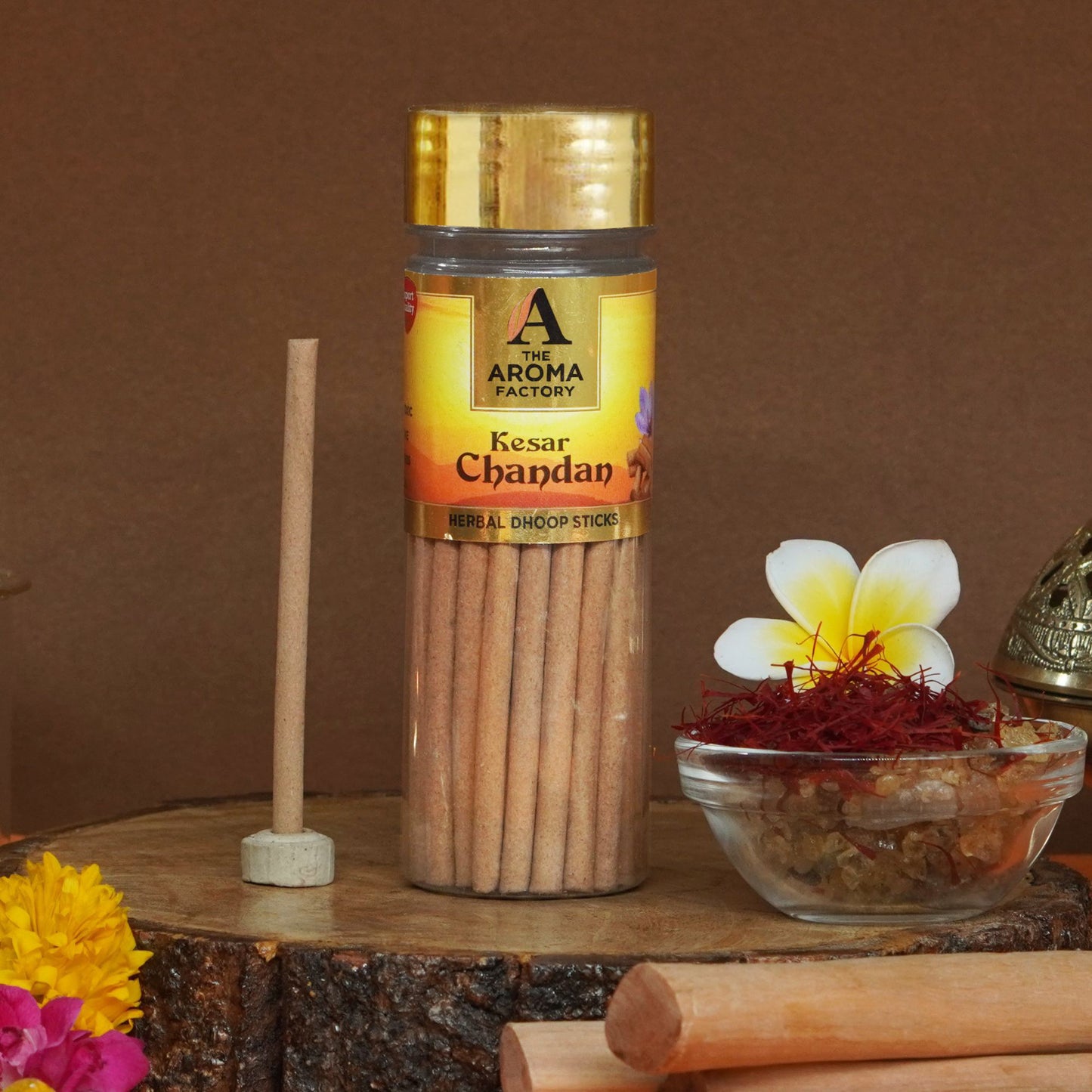 The Aroma Factory Dhoop batti, No Bamboo Herbal Dhoop Sticks with Incense Holder, 3 Bottle x 100 g (Oudh & White Woods, Fresh Active & Kesar Chandan)