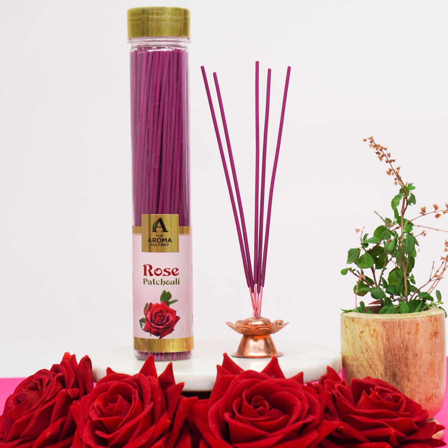 The Aroma Factory Organic Incense Sticks (Herbal Agarbatti for Smudging, Cleansing) 0% Charcoal, 0% Sulphur, 3 x 100g Bottle (Rose Patchouli, Mint & Lavender & Lily & Orchid)