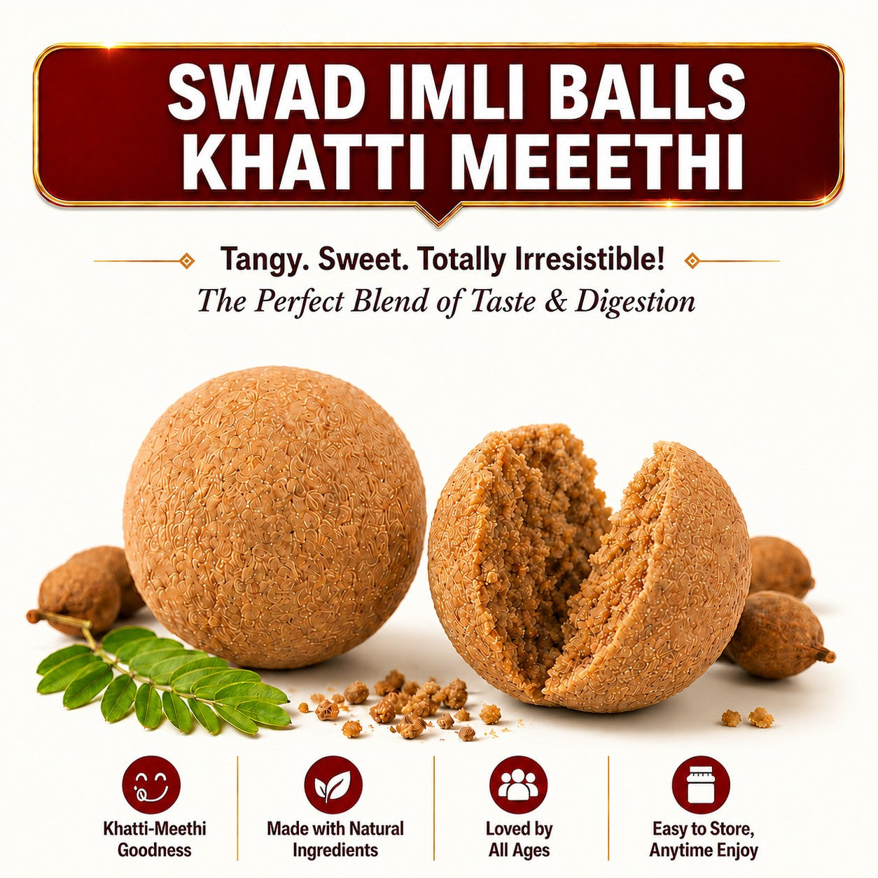 Swad Imli Balls Tamarind Candy (220g Jar) – Khatti Meethi Chatpata Tamarind Toffee | Sweet-Sour Digestive Treat