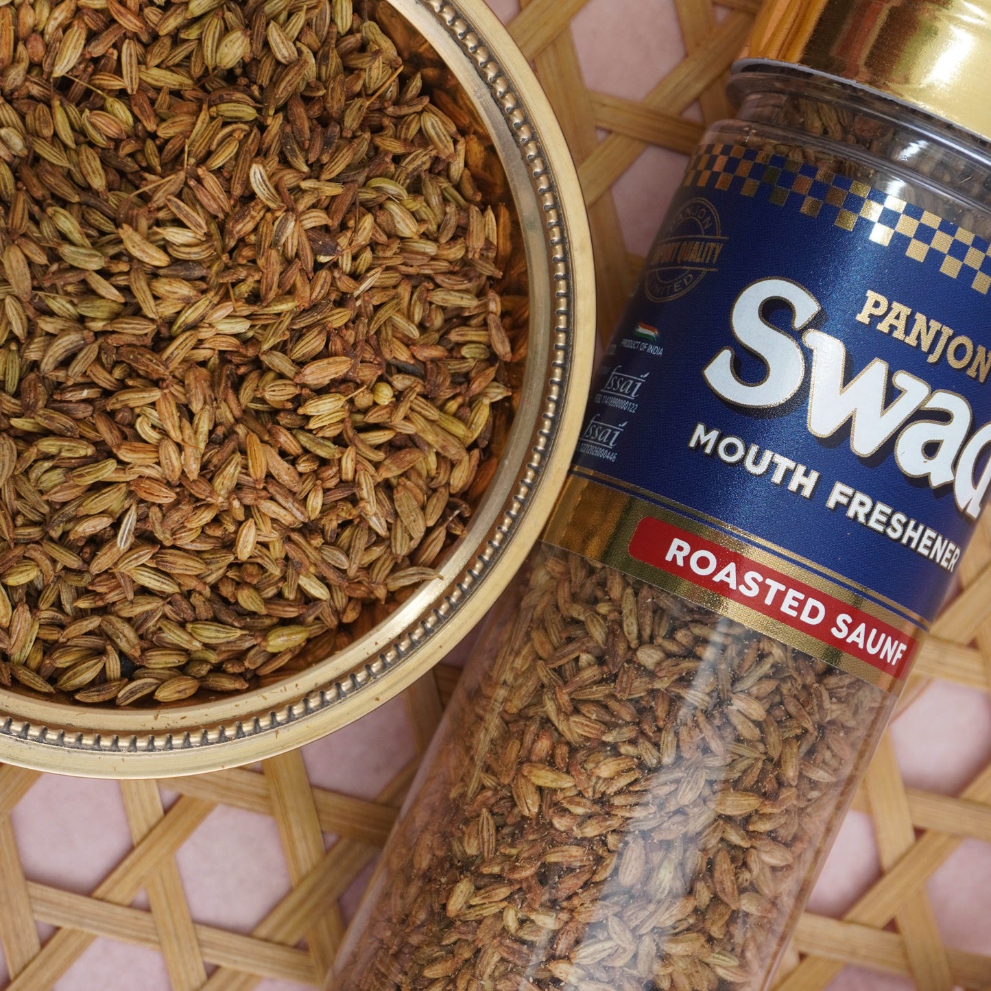 Panjon Swad Roasted Saunf Mouth Freshener (Siki Souf Fennel Digestive Mukhwas) 1 bottle, 60g