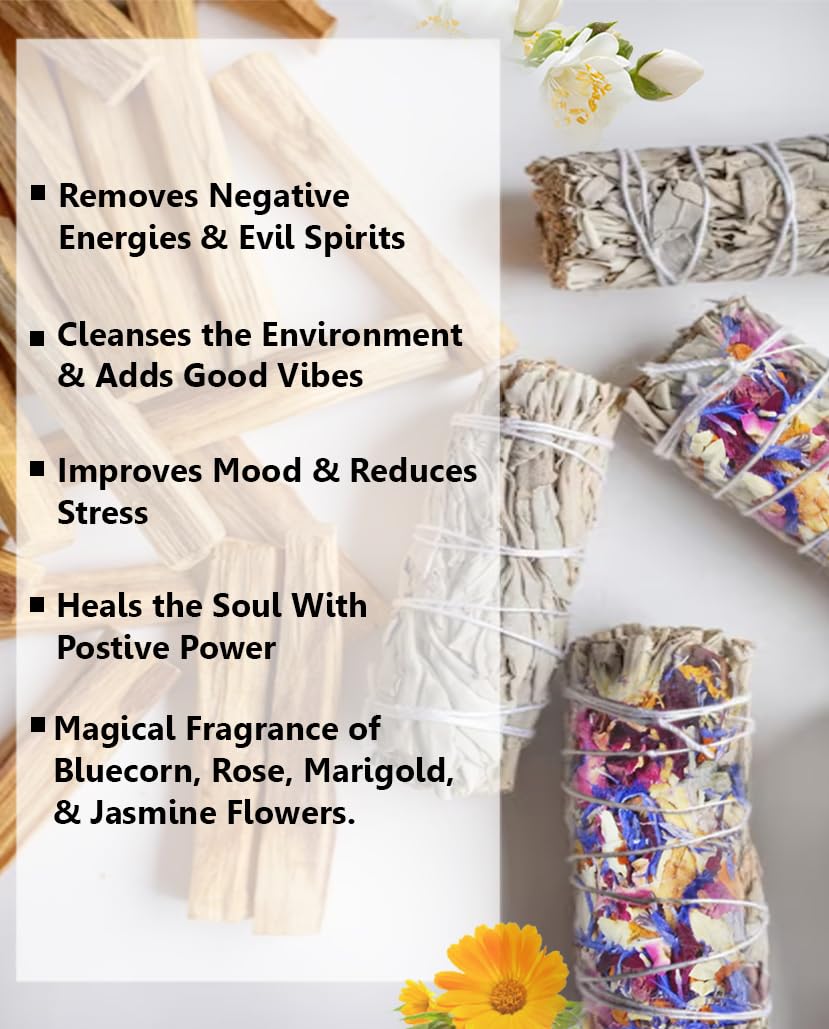 The Aroma Factory Natural White Sage Dry Leaves Smudging Sticks (6 Inch x 30g Each) Removes Negativity, Aura Cleansing, 1 Box (White Sage, Pack of 4)