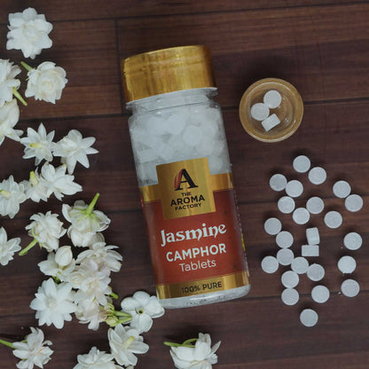 The Aroma Factory Pure Camphor Tablets, Jasmine, Zero Residue Kapoor with Fragrance for Pooja, Aarti Kapur | Bottle Pack of 1 x 80gm