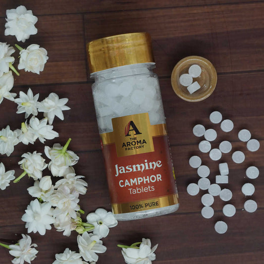The Aroma Factory Pure Camphor Tablets, Jasmine, Zero Residue Kapoor with Fragrance for Pooja, Aarti Kapur | Bottle Pack of 1 x 80gm