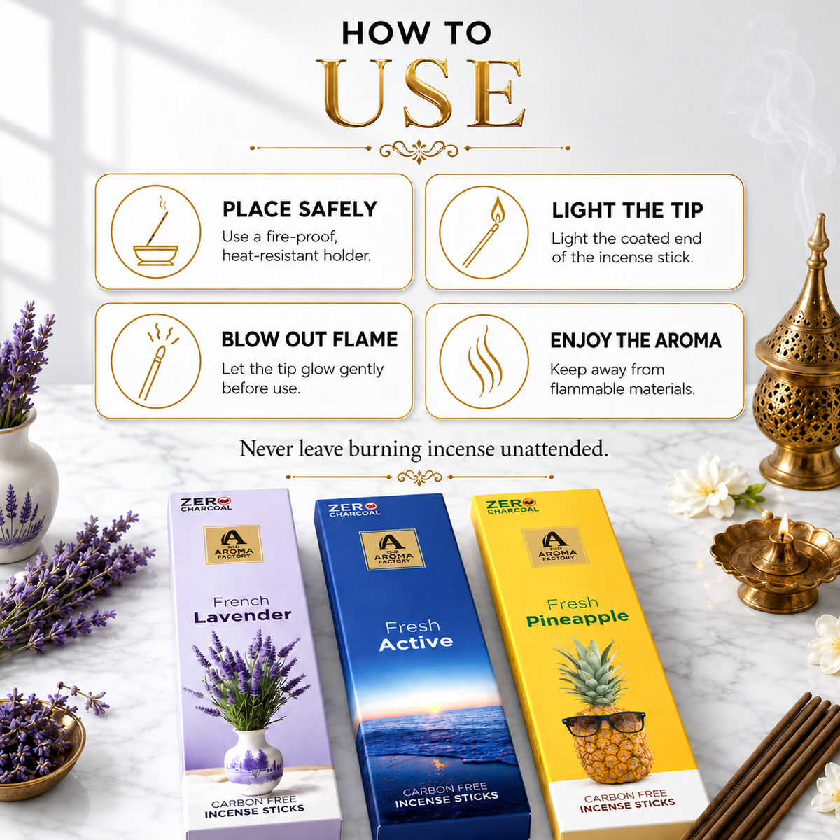 The Aroma Factory Premium Incense Sticks 12 Agarbatti Fragrances x 20 sticks each, Gift Set, 240 sticks