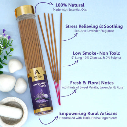 The Aroma Factory Lavender Serenity Set, Complete Aroma Collection of Agarbatti, Dhoop Batti, Dhoop Cone, Camphor Tablet & Reed Diffuser, Combo of 5