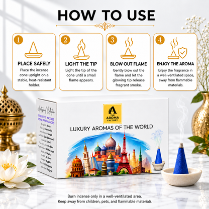 The Aroma Factory Combo Incense Dhoop Cone Gift Set with 12 Exotic Fragrances x 20 gm